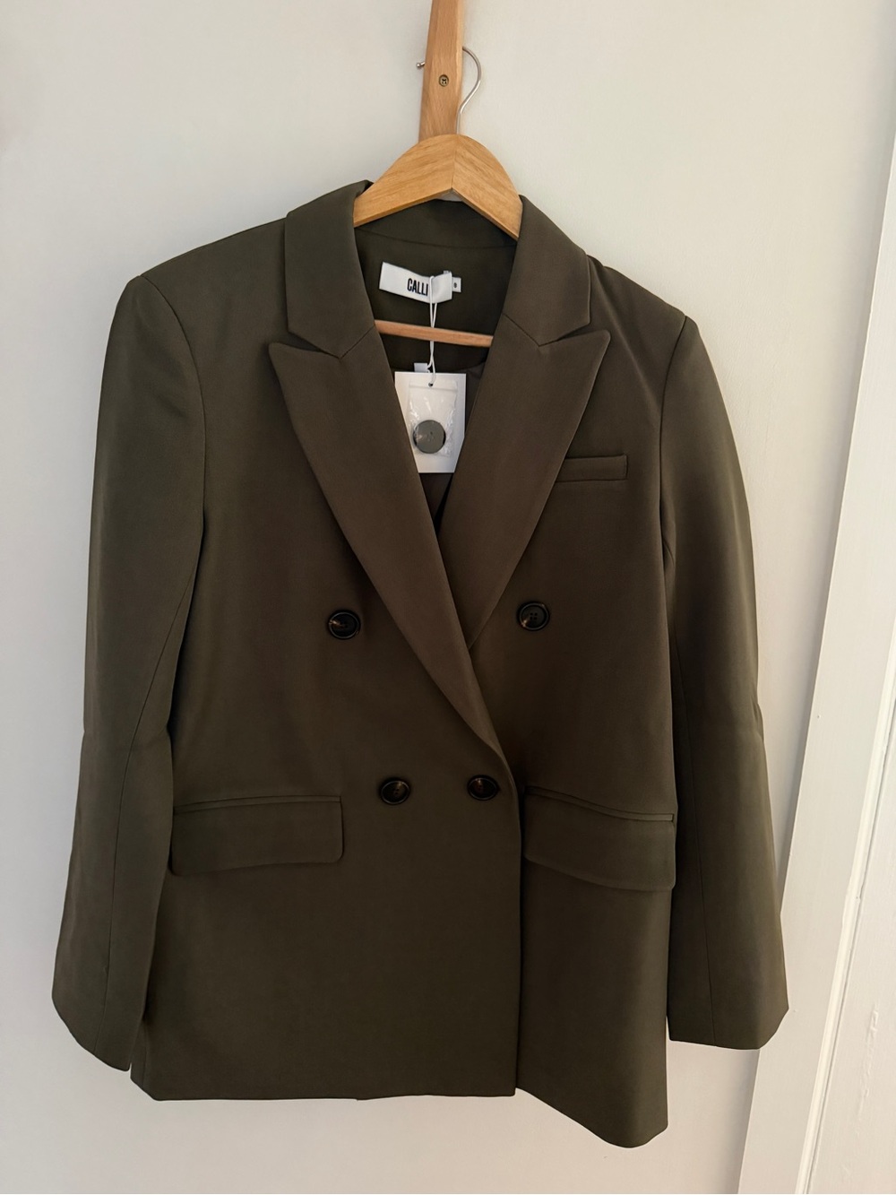 Calli Olive Green Double-Breasted Blazer